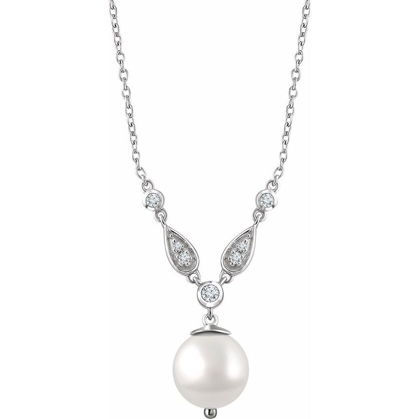 Cultured White Freshwater Pearl & Natural Diamond