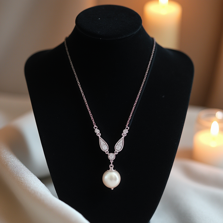 Cultured White Freshwater Pearl & Natural Diamond