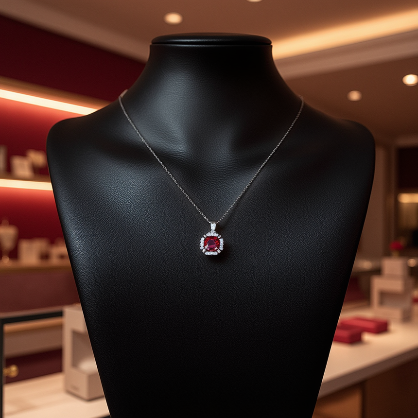 Natural Mozambique Garnet & Diamond 18" Necklace