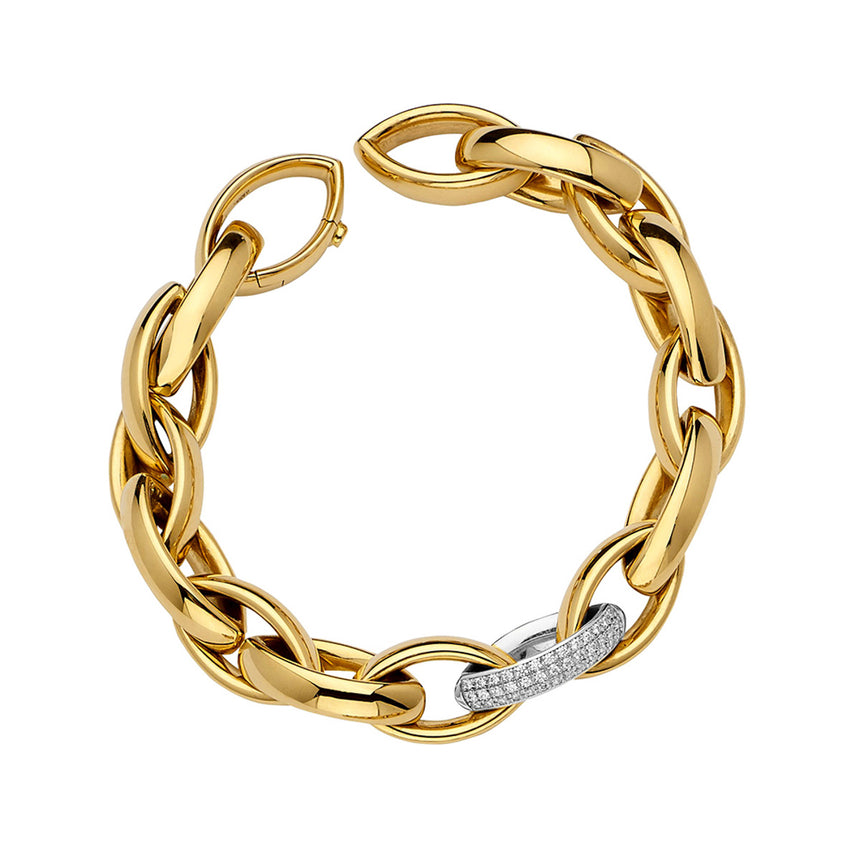 18K Yellow Gold Bracelet with Diamond Link