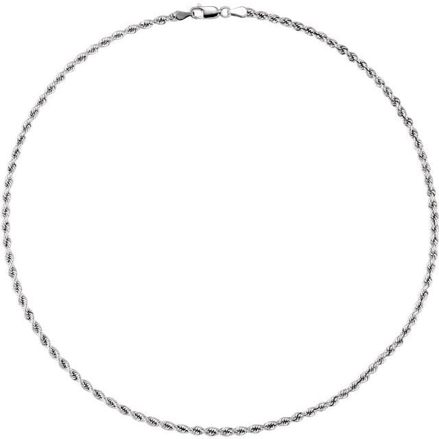 14K White 3 mm Rope 18" Chain