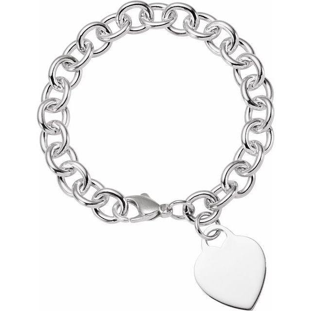 Sterling Silver Heart Charm 7.5" Bracelet