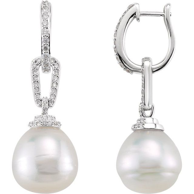 Beautiful Cultured South Sea Pearl & Diamond Earrings