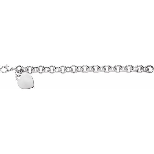 Sterling Silver Heart Charm 7.5" Bracelet