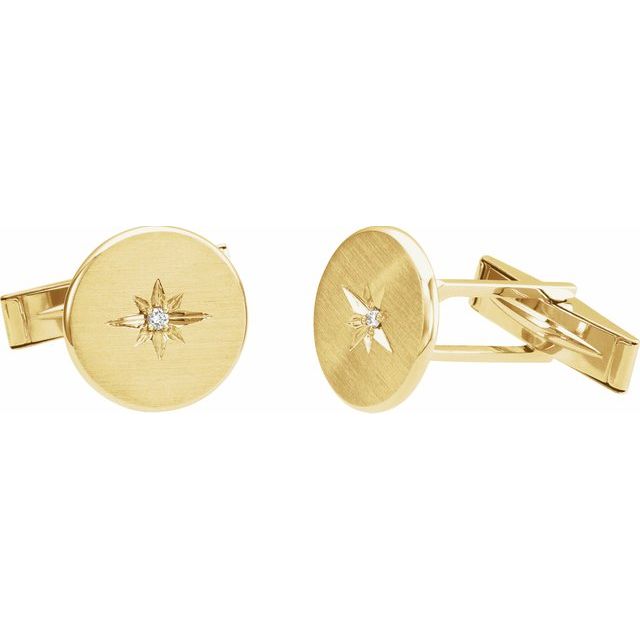 14K Yellow Diamond Starburst Men's Cuff Links