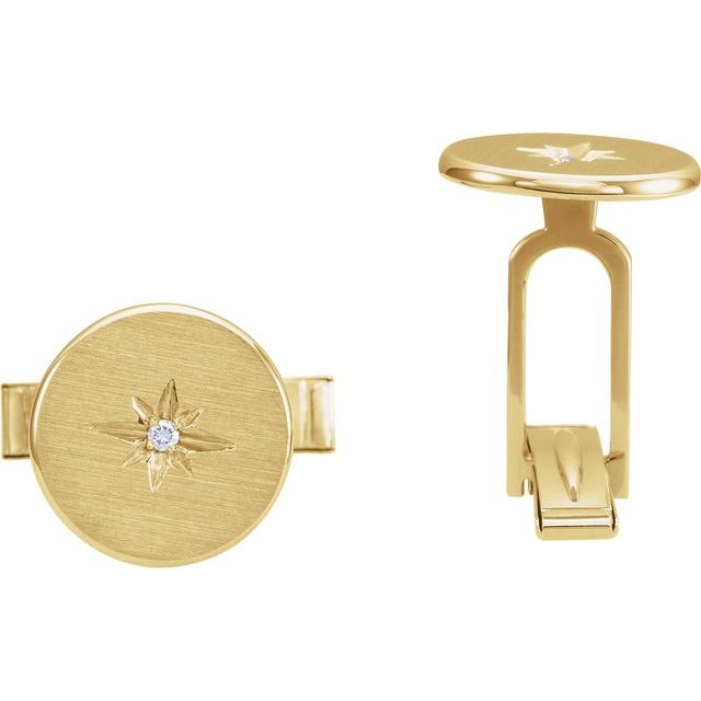 14K Yellow Diamond Starburst Men's Cuff Links