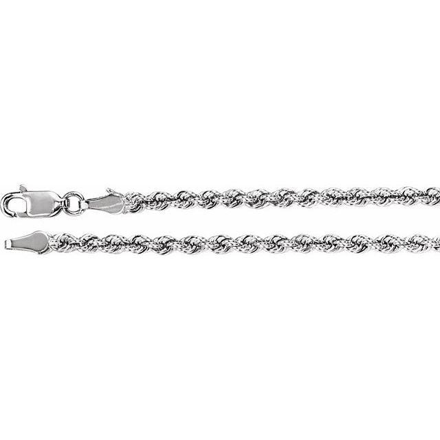 14K White 3 mm Rope 18" Chain