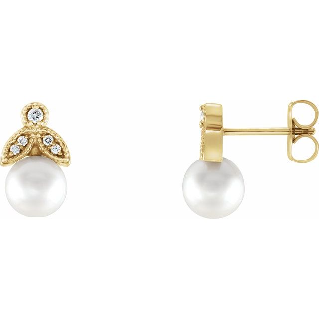 Freshwater Pearl & .06 CTW Diamond Earrings