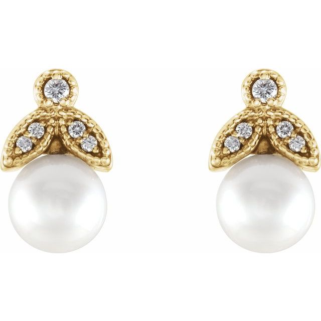 Freshwater Pearl & .06 CTW Diamond Earrings