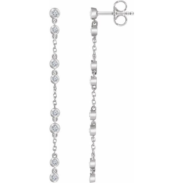 14K White Diamond Chain Earrings