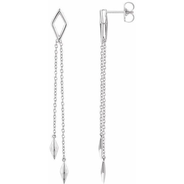 14K White Geometric Chain Earrings