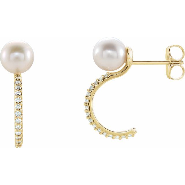 Freshwater Cultured Pearl &  Diamond Hoop Earrings