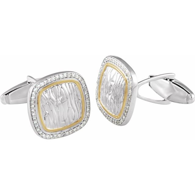 Sterling Silver & 14K Yellow 3/8 CTW Diamond Elephant Print Cuff Links