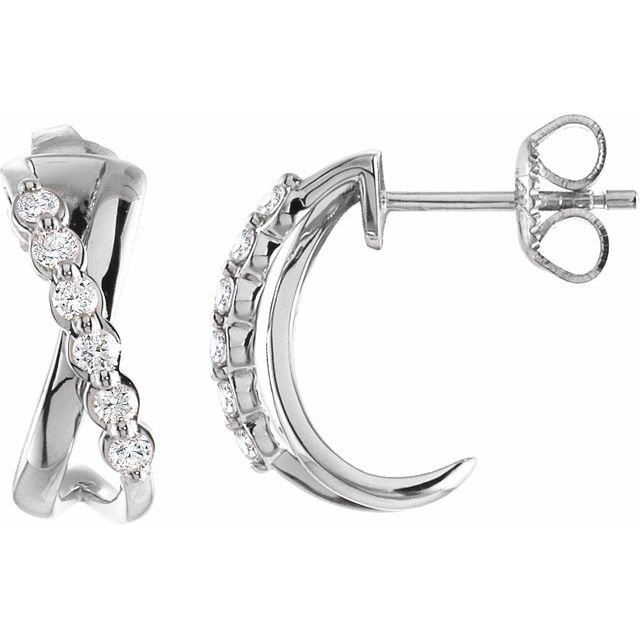 Diamond Criss-Cross J-Hoop Earrings