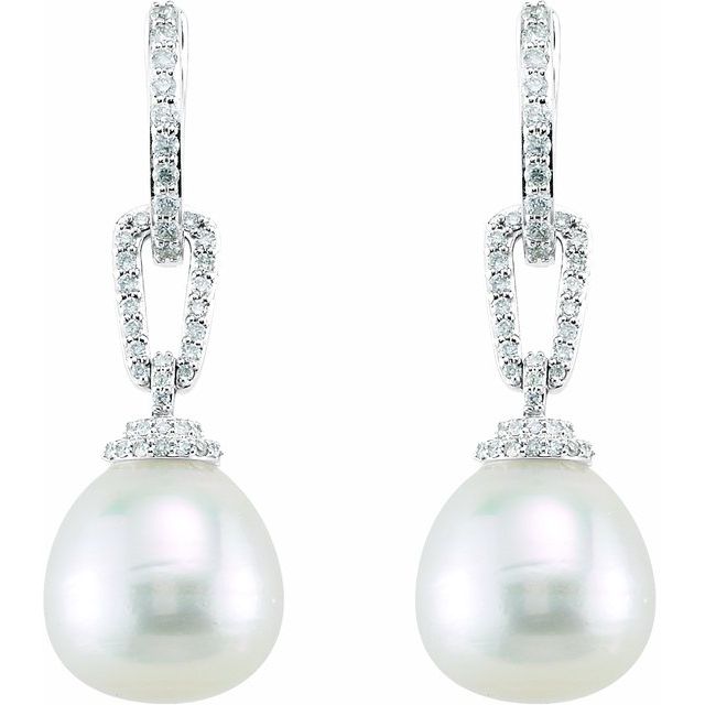 Beautiful Cultured South Sea Pearl & Diamond Earrings