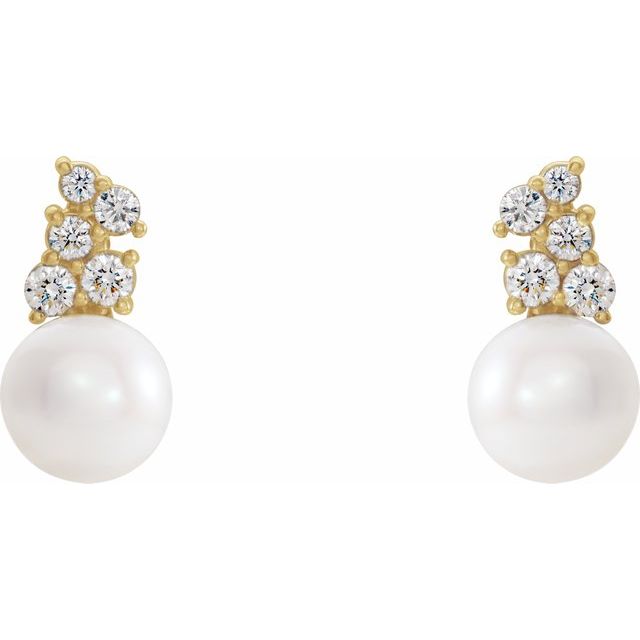 Cluster White Freshwater Pearl and Diamond Earrings