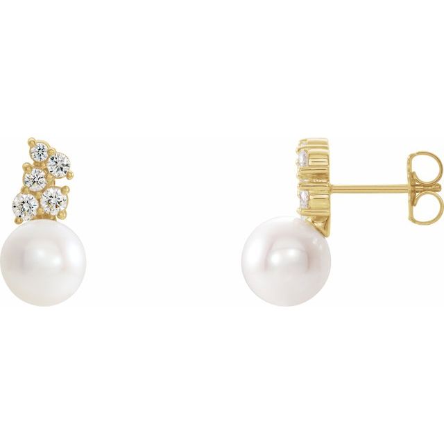 Cluster White Freshwater Pearl and Diamond Earrings