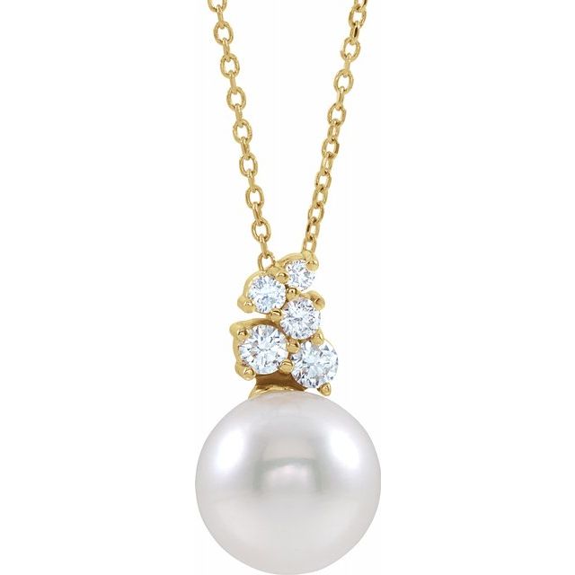 Freshwater Cultured Pearl & Diamond 16-18" Necklace