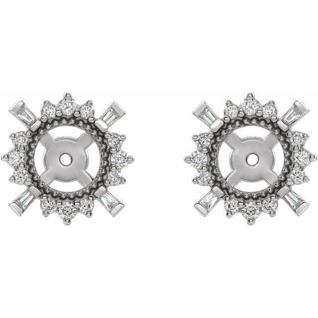 14K White Natural Diamond Halo-Style Earring Jackets