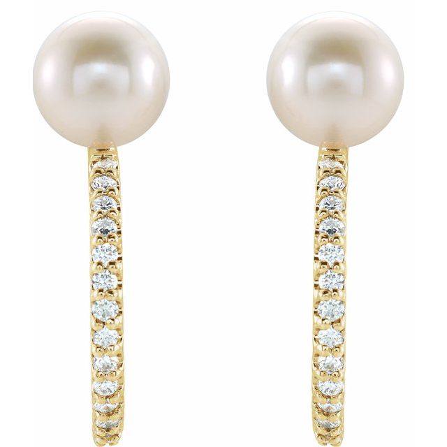 Freshwater Cultured Pearl &  Diamond Hoop Earrings